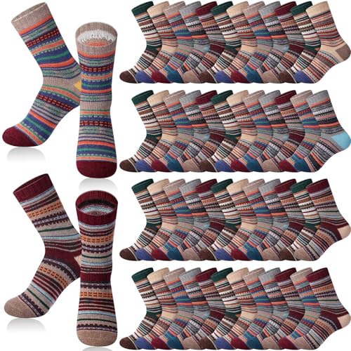Hicarer 50Pairs Winter Vintage Socks Bulk Warm Wool Thick Knit Thermal Socks for Women Men Christmas Gifts(Line Style)