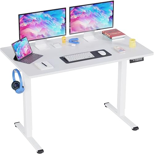 Miniatura 8 de PayLessHere Escritorio eléctrico de pie de 40 pulgadas con gran espacio y soporte para auriculares, escritorio de oficina con elevación eléctrica y