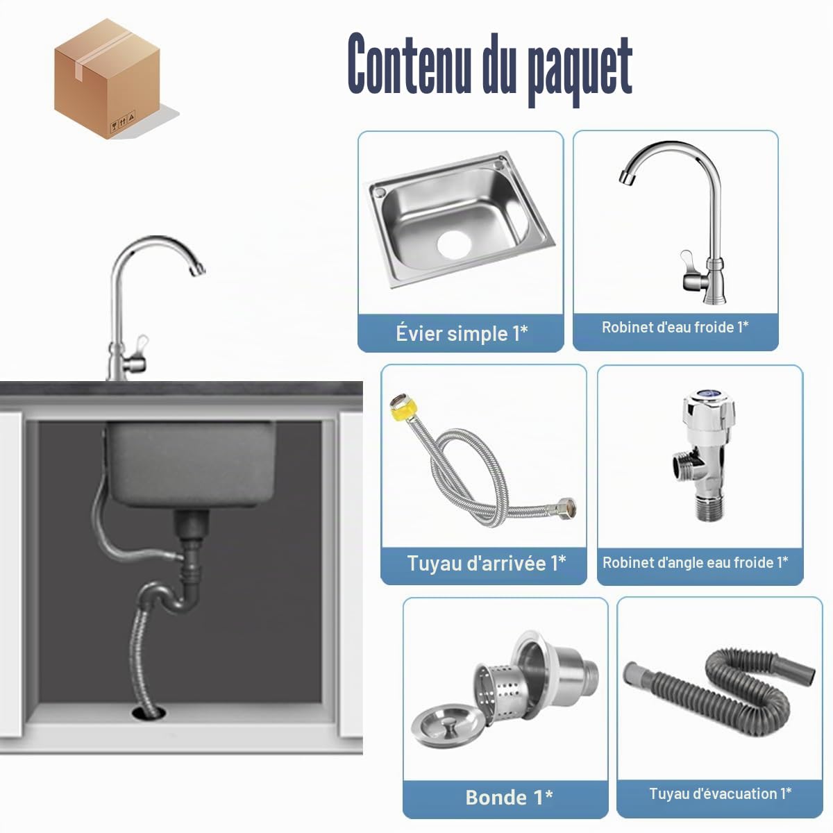 Évier de Cuisine Inox 1 Bac,Évier Cuisine en acier inoxydable,Évier à cuve simple,Évier à Encastrer avec accessoires,38x33cm,42x37cm,48x35cm,50x40cm,53x38cm,60x45cm(38x33 cm)