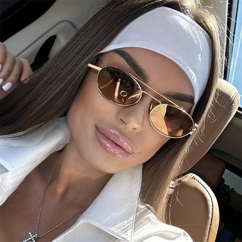 Vintage Retro Oval Sunglasses for Women 90s Y2K Trendy Sun Glasses Sunnies Sunnies 6