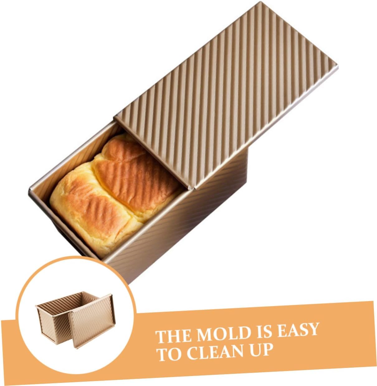 KICHOUSE Non-stick Bread Loaf Pan with Lid 450 Gram Sliding Cover Toast Mold Baking Pan Set for Oven Household Bread Baking Mold Gold