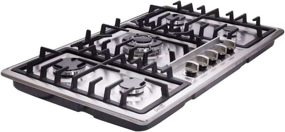 - 34 Inch Dual Fuel Sealed 5 Burners Stainless Steel Gas Cooktop Drop-In Hob DK258-A01 Cooker