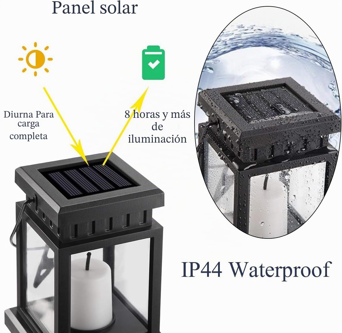 GIGALUMI Farol solar colgante para exteriores, paquete de 8 luces solares con estaca para jardín, patio, césped, cubierta, paraguas, tienda de campaña, árbol, patio, entrada (blanco cálido).