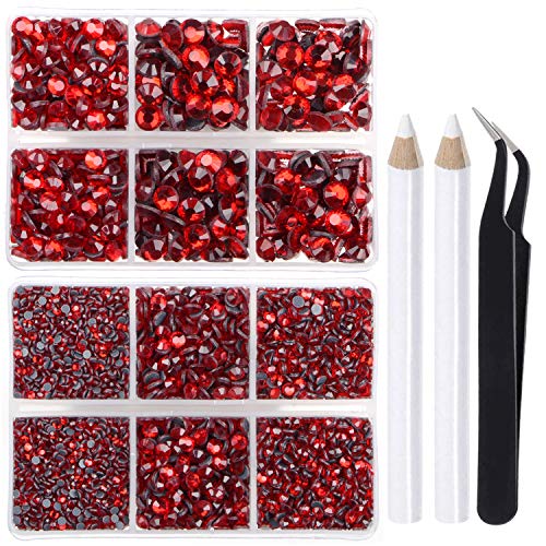 LPBeads 6400 Pieces Hotfix Rhinestones Siam Flat Back 5 Mixed Sizes Crystal Round Glass Gems with Tweezers and Picking Rhinestones Pen LPBeads 6400 Pieces Hotfix Rhinestones Siam Flat Back 5 Mixed Sizes Crystal Round Glass Gems with Tweezers and Picking Rhinestones Pen