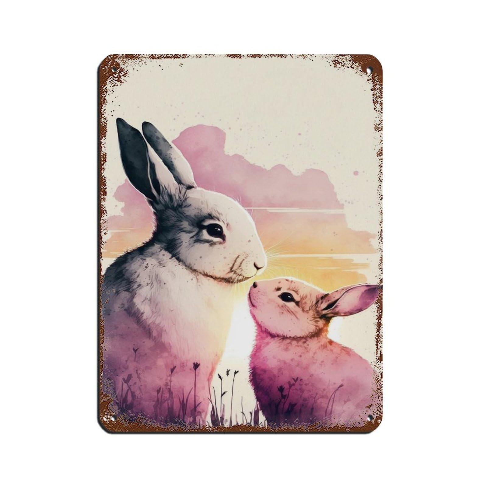 Lxwnze 30L X 40W Cm Mama Bunny And Baby Bunny, Cute Animal Tin Sign Vintage Metal Pub Club Cafe Bar Home Wall Art Decoration Poster Retro 12X16inch(30X40cm)