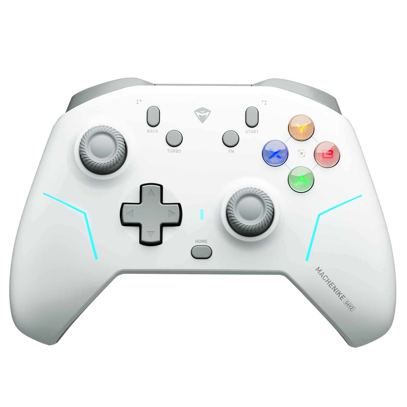 Machenike G6V2 Controller, 2 motori a bobina mobile HD, joystick TMR con coppia regolabile, 2 trigger TMR, pulsanti ABXY facilmente intercambiabili, 4 pulsanti programmabili, 1000 Hz, 1200 mAh, Bianco