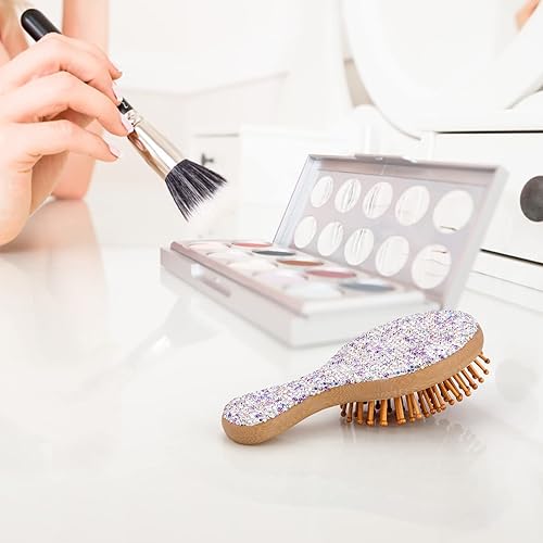 Miniatura 3 de Cepillo de pelo con cojín de aire, paleta de madera natural, mini cepillo de viaje de bolsillo con alfileres de madera redondos y deslumbrantes