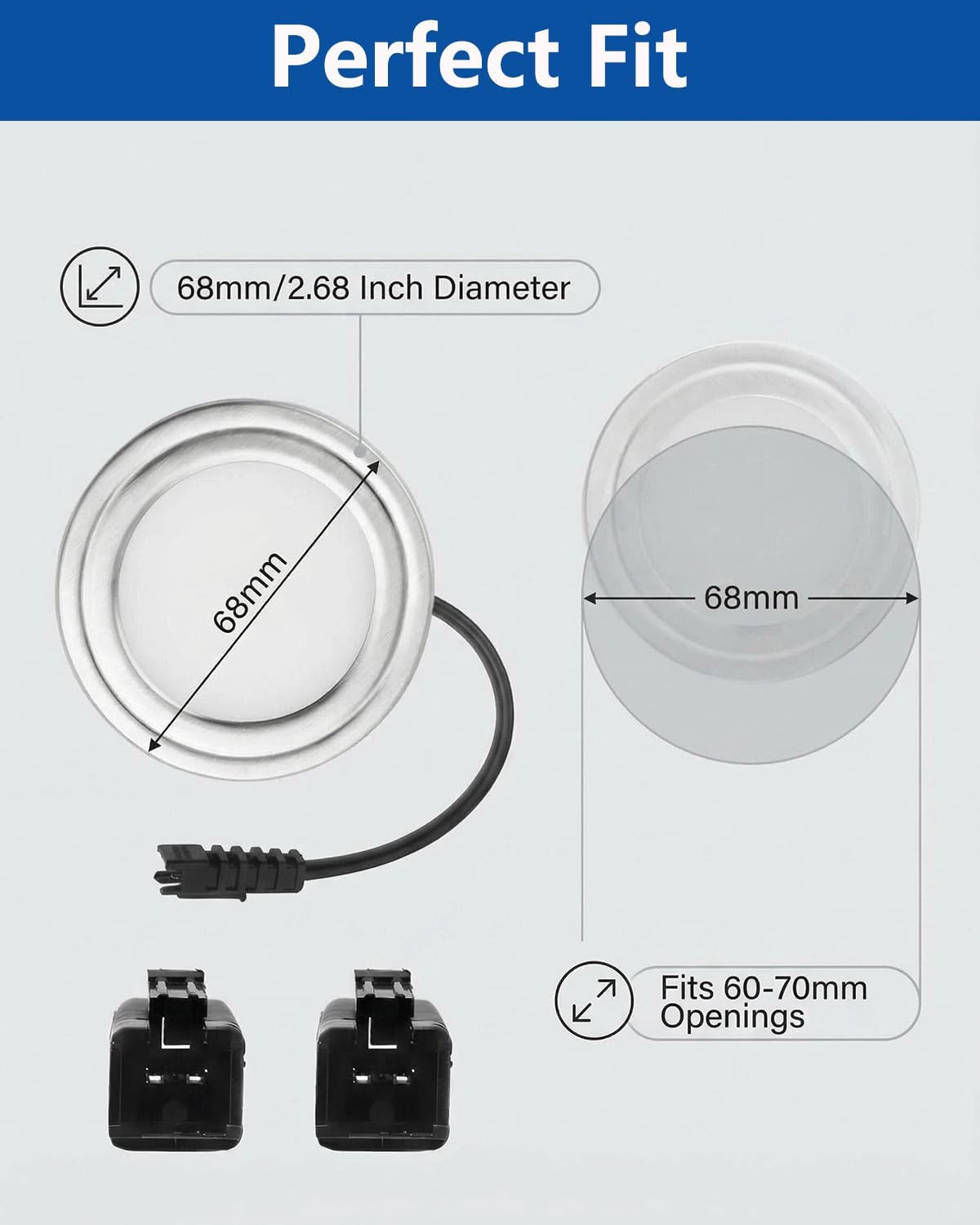 12V DC 1.5W Range Hood Light, LED Bulbs Replacement, 68mm/2.68in Hole Recessed Stove Hood Light Bulbs, Energy Efficient Kitchen Vent Hood Light Bulb Replacement, Bright White 6000K, 2 Pack