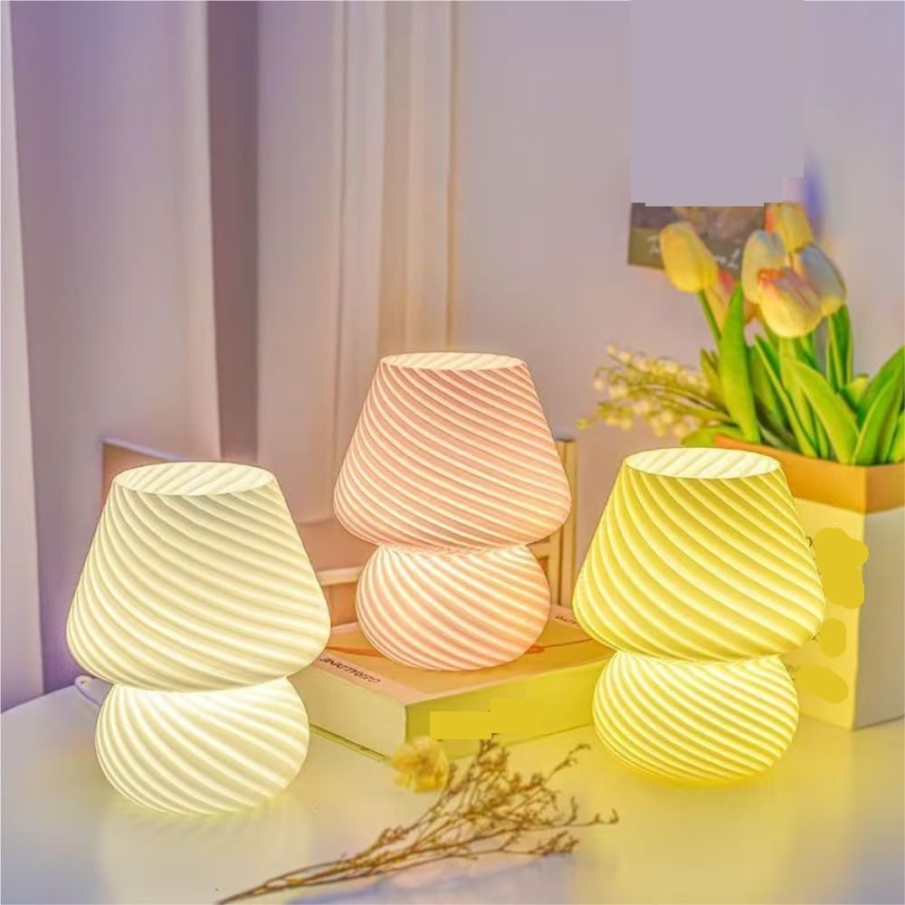 Lampada in vetro a fungo, luce notturna da comodino vintage | Forma a fungo, paralume in vetro, dimmerabile tramite USB, stile vintage, luce notturna(Pink)