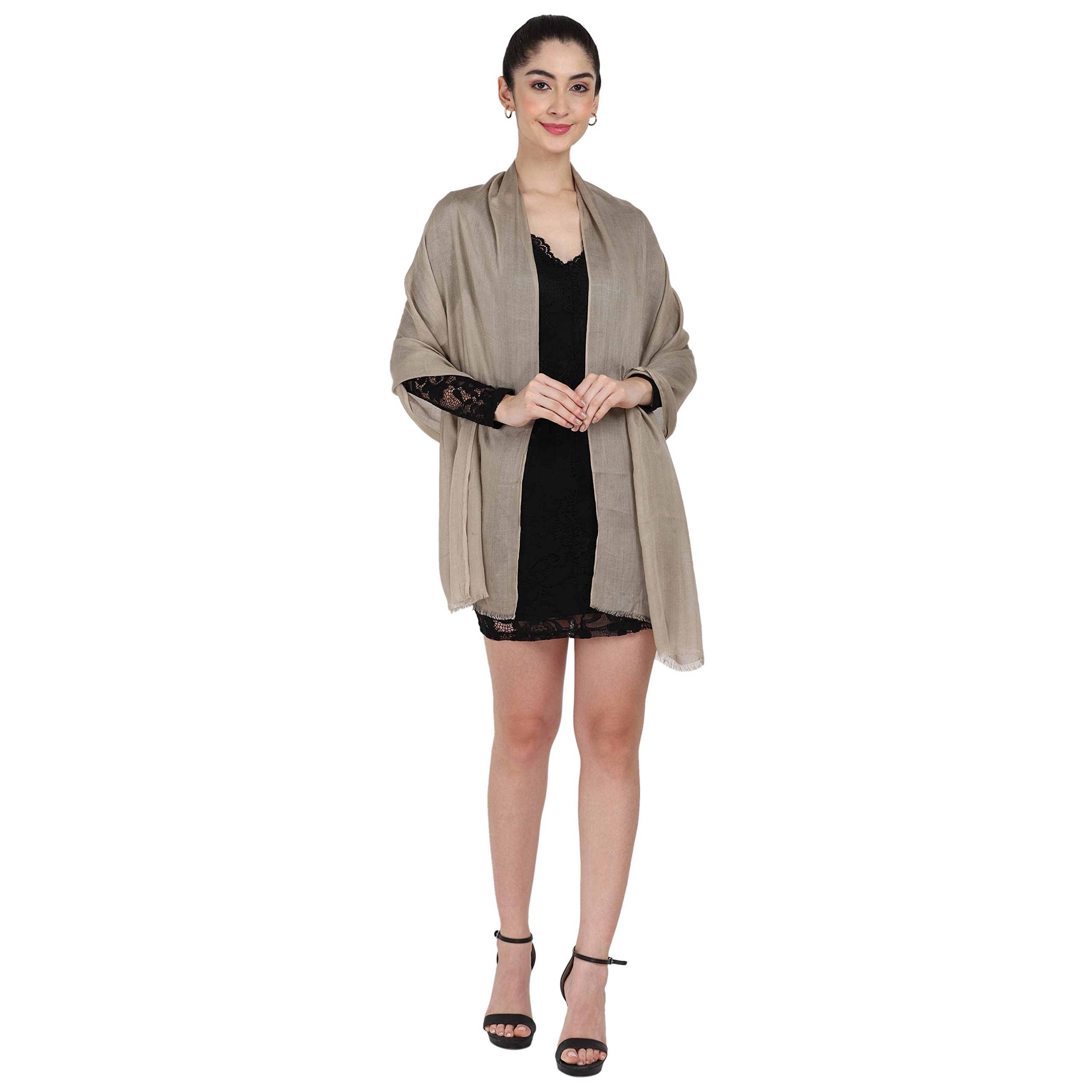 Poly Cotton Solid Beige Shawl Stole Scarf/323-image-18