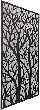 MirrorOutlet Metal Garden Screen Mirror Extra Large Tree Effect, Black, 120 x 60 cm