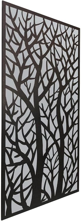 MirrorOutlet Metal Garden Screen Mirror Extra Large Tree Effect, Black, 120 x 60 cm