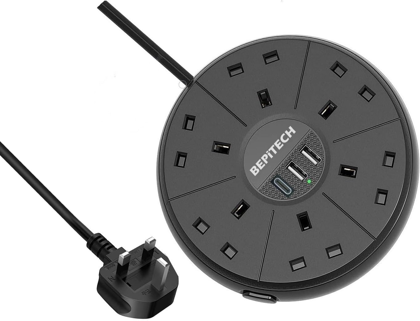 upgraded Extension Cord, 20W USB-C & 2 USB-A, 6 Surge Protected UK-UAE Power Sockets, Multi-Plug Charging Station, 2 Meter Lead Power Extension for Tablet/Laptops/for Kitchen/Office/Home