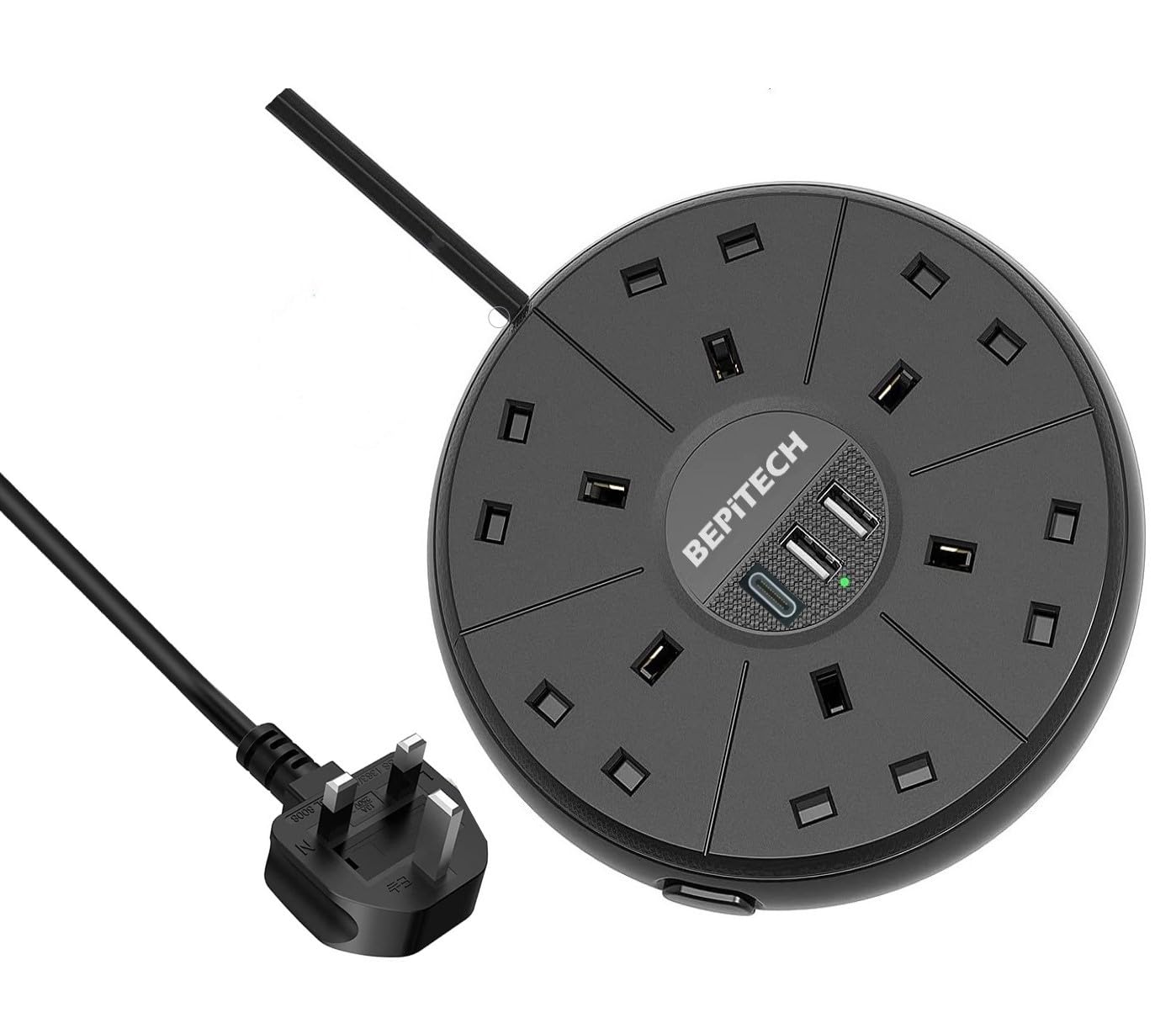 upgraded Extension Cord, 20W USB-C & 2 USB-A, 6 Surge Protected UK-UAE Power Sockets, Multi-Plug Charging Station, 2 Meter Lead Power Extension for Tablet/Laptops/for Kitchen/Office/Home