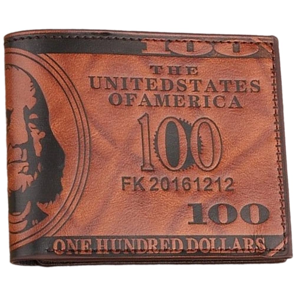 Vobumix Dark Brown Mens Us 100 Dollar Bill Leather Bifold Card Holder Wallet Handbag Purse Leather Credit Card Photo Holder