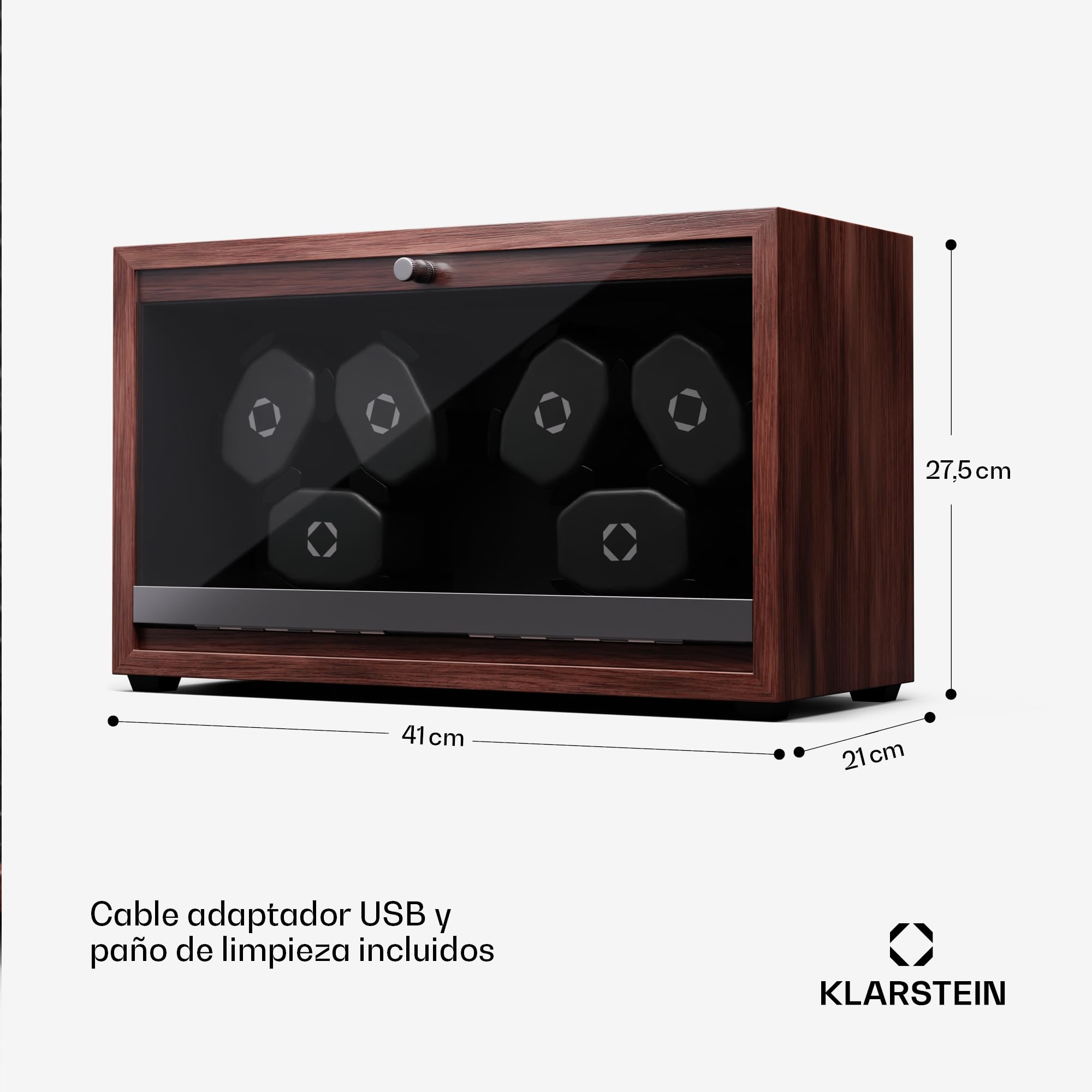 Klarstein Enrollador Automático para Relojes con Puerta Acrílica LED Azul 4 Ajustes TPD