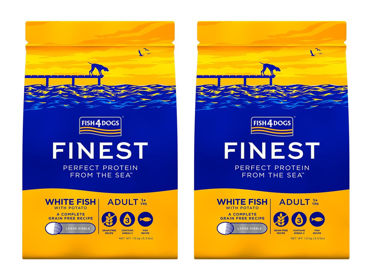 Fish4Dogs Finest White Fish and Potato Dog Food | Natural, Hypoallergenic Dog Food | Great for Dogs With Allergies | Rich in Omega 3, 6 and 9 (Large Kibble - 2 x 1.5kkg)