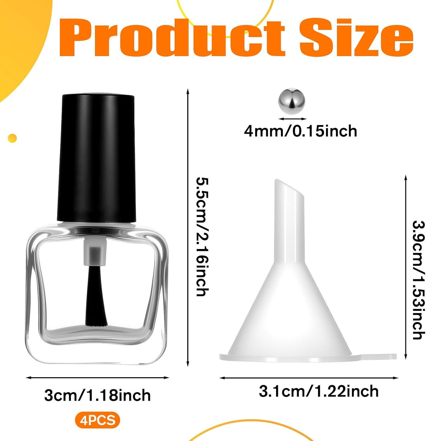 4Pcs Empty Nail Polish Bottles with Brush 5ML Small Glass Gel Polish Bottles Nail Refill Bottle Clear Nails Bottle with Brush Applicator for Liquid Fingernail