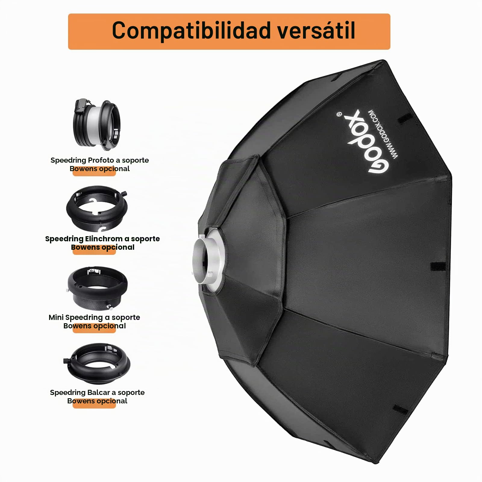 Godox Caja de luz octogonal de 47 pulgadas, 120 cm, soporte Bowens y rejilla de panal de abeja para iluminación estroboscópica de estudio fotográfico monolight