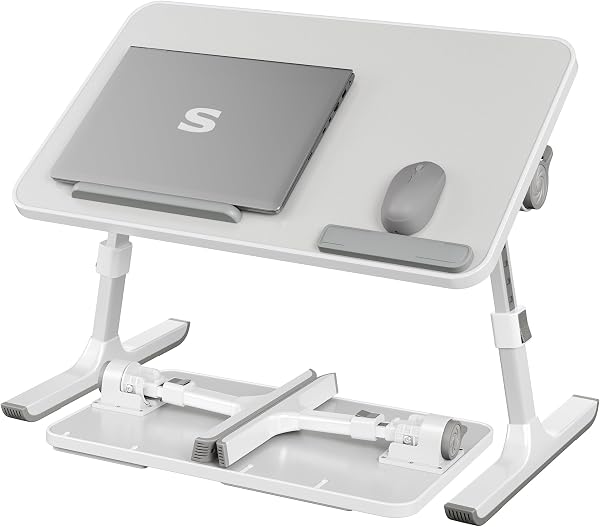 SONGMICS Stolik pod Laptopa, Taca na Łóżko, 52 x 30 x 32 cm | Przenośna Podstawka na Sofę, Szary, Kolekcja Barden LLD117