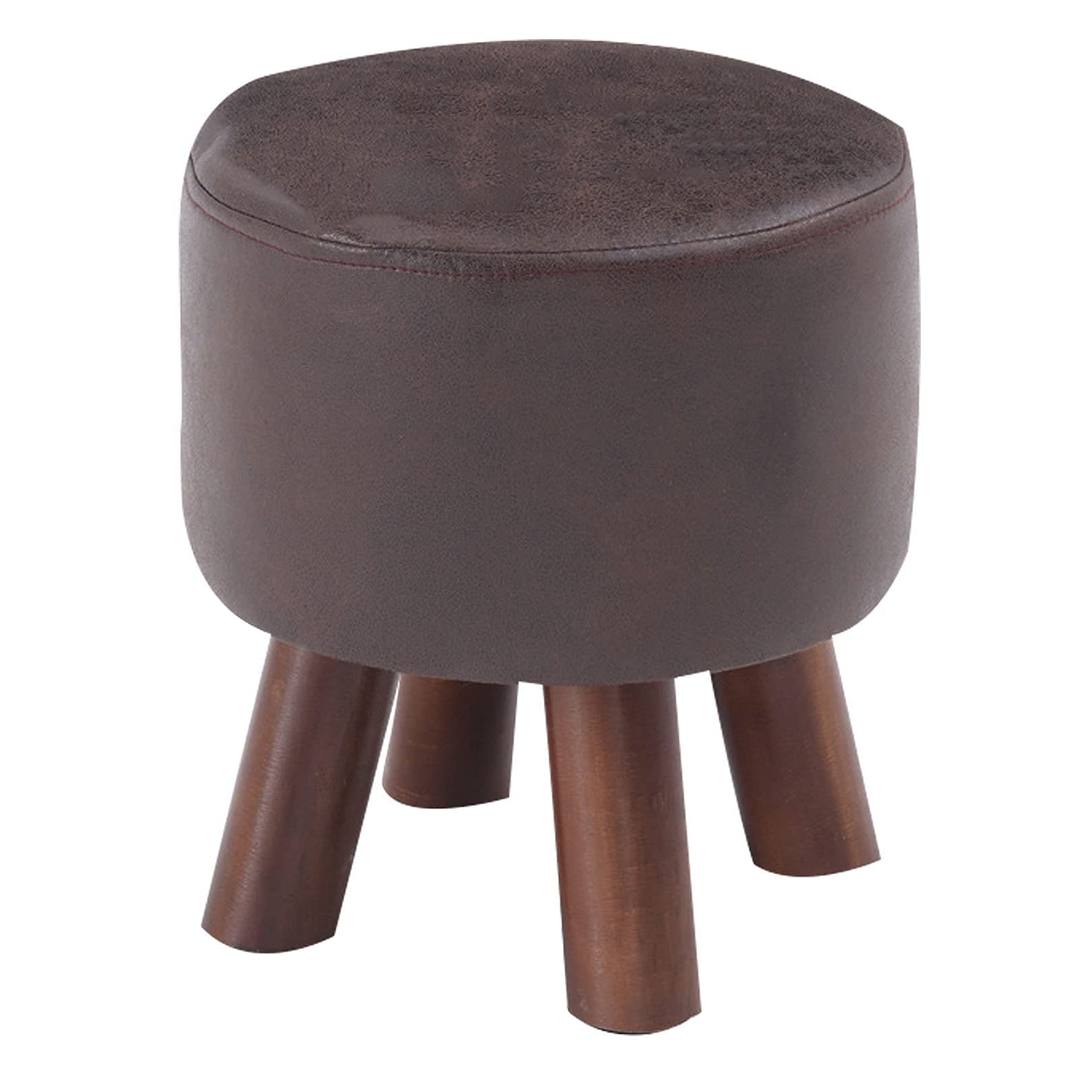 Tabouret bas en bois et cuir synthétique marron de 29x32 cm