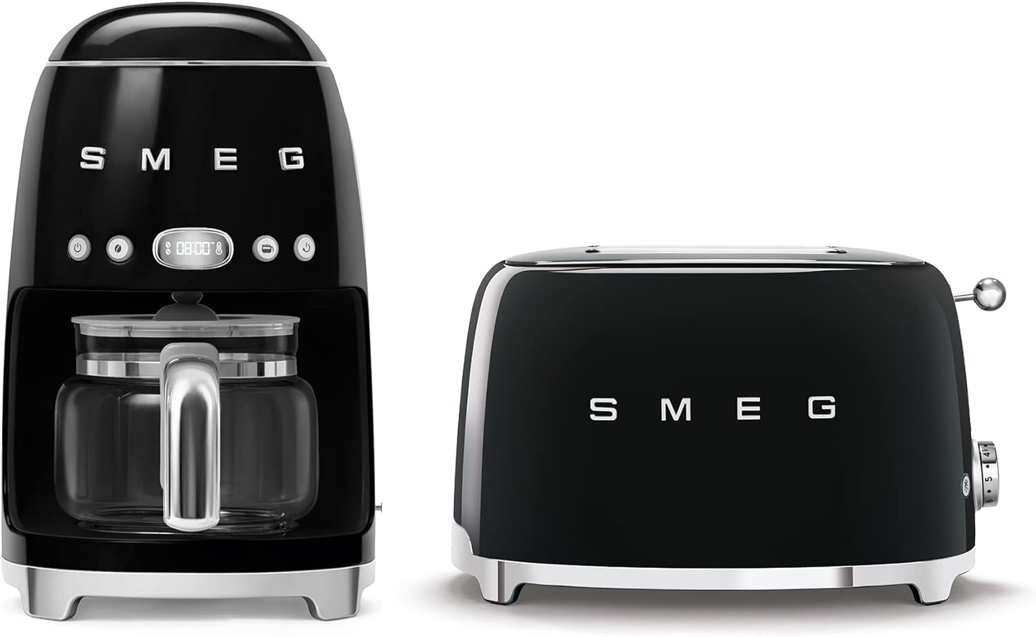 Smeg Cafetera de goteo retro y tostadora de 2 rebanadas (negro)