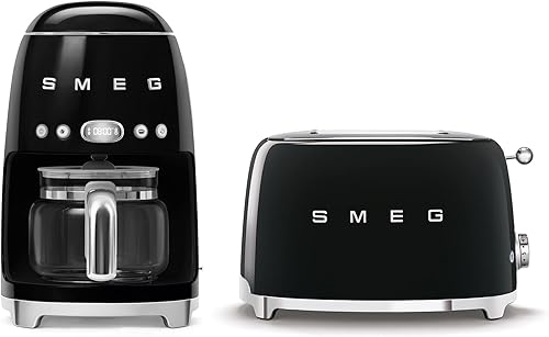 Smeg Cafetera de goteo retro y tostadora de 2 rebanadas (negro)