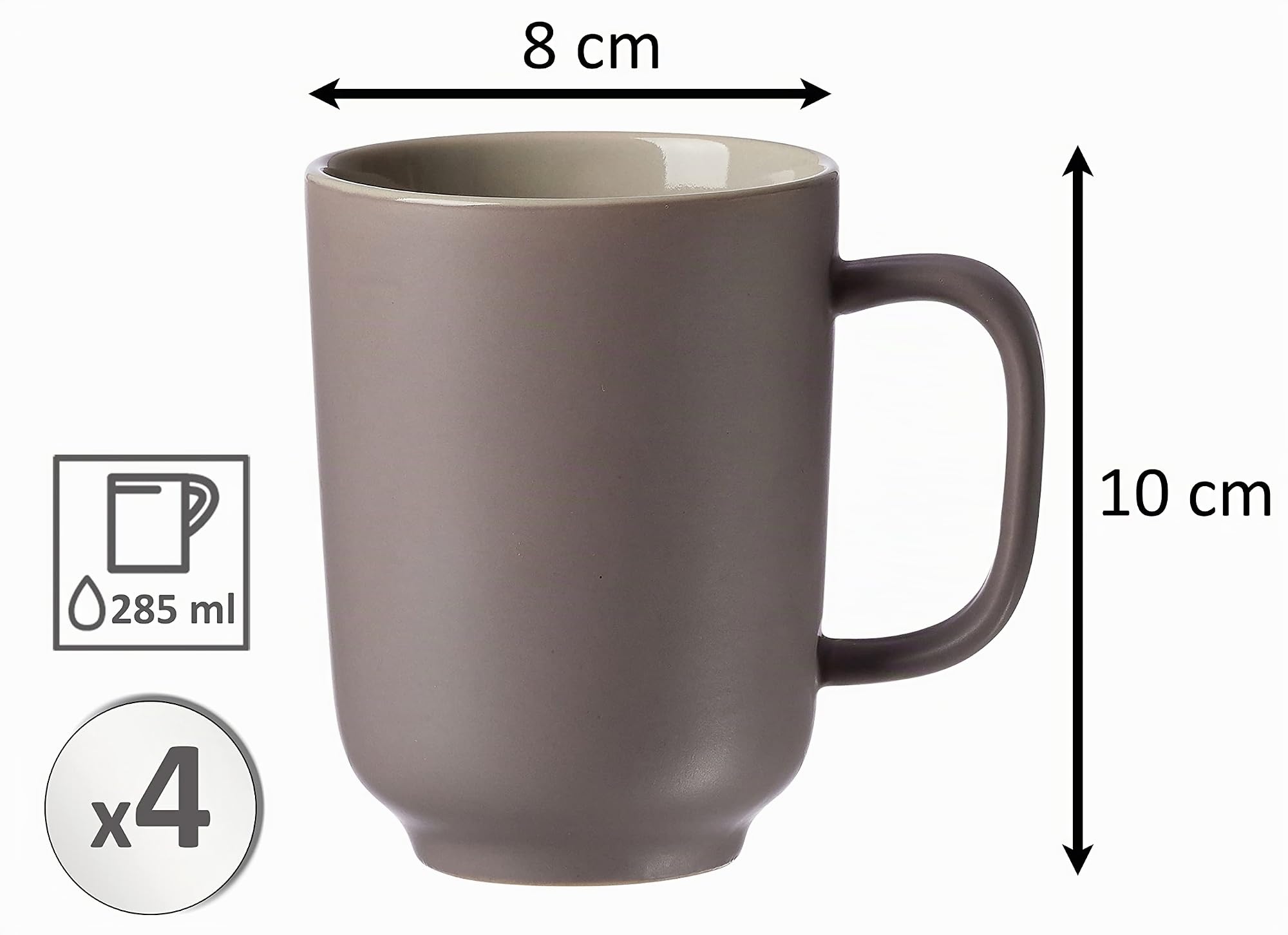 Ritzenhoff & Breker Kaffeebecher-Set Jasper, 4-teilig, je 320 ml, Taupe, Steinzeug