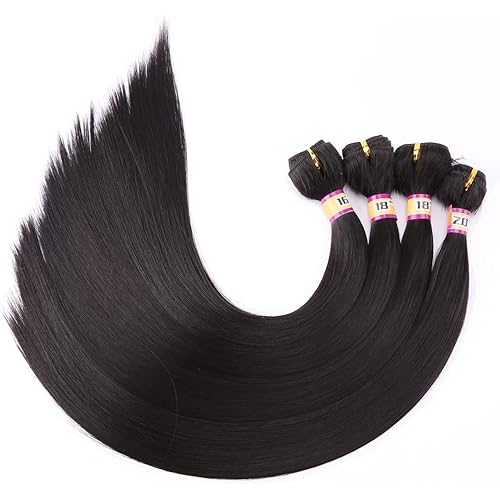 4 Bundles Silky Straight Synthetic Hair Weave Extensions Dark Brown 16 18 18 20 Inches(2#)