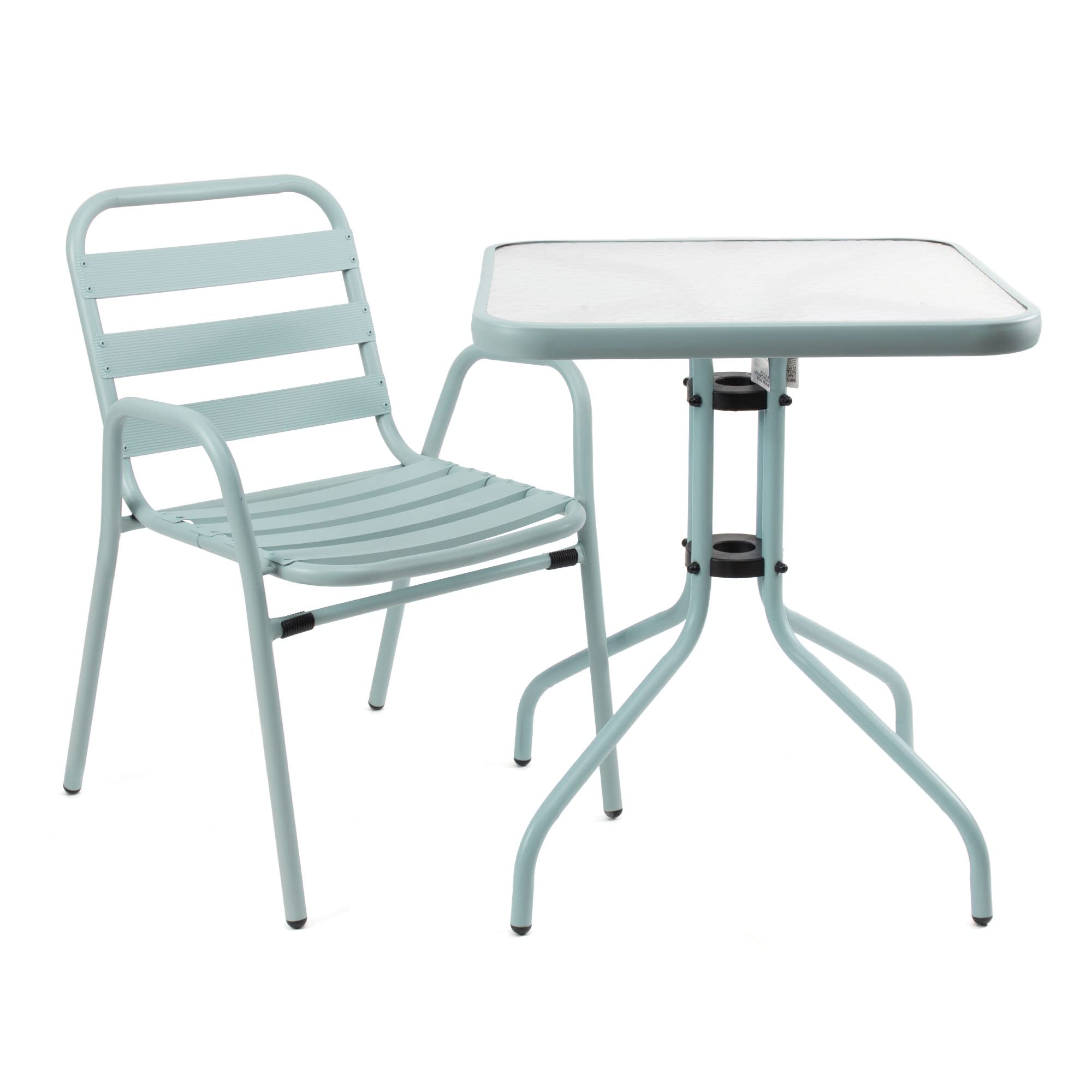 THE SECRET HOME - Silla de Aluminio con Reposabrazos para Jardín - Alto 76 cm x Largo 56 cm x Ancho 48 cm - Color Verde Claro - Asiento Apilable de Exterior para Balcón, Terraza y Jardín