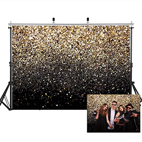 Avezano Gatsby Fotohintergrund – 10x8 Fuß (ca. 3x2,4 M), Vinyl, Schwarz-Gold, Für Photo Booth, Geburtstag, Hochzeit