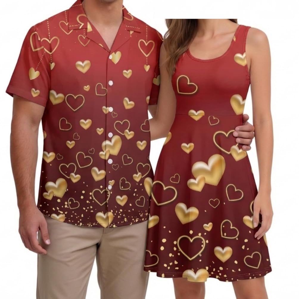 Hawaii Matching Couple Outfits Husband and Wife Clothing Fashionable Mens Casual Shirts Hawaii Dress with Soft Fabric