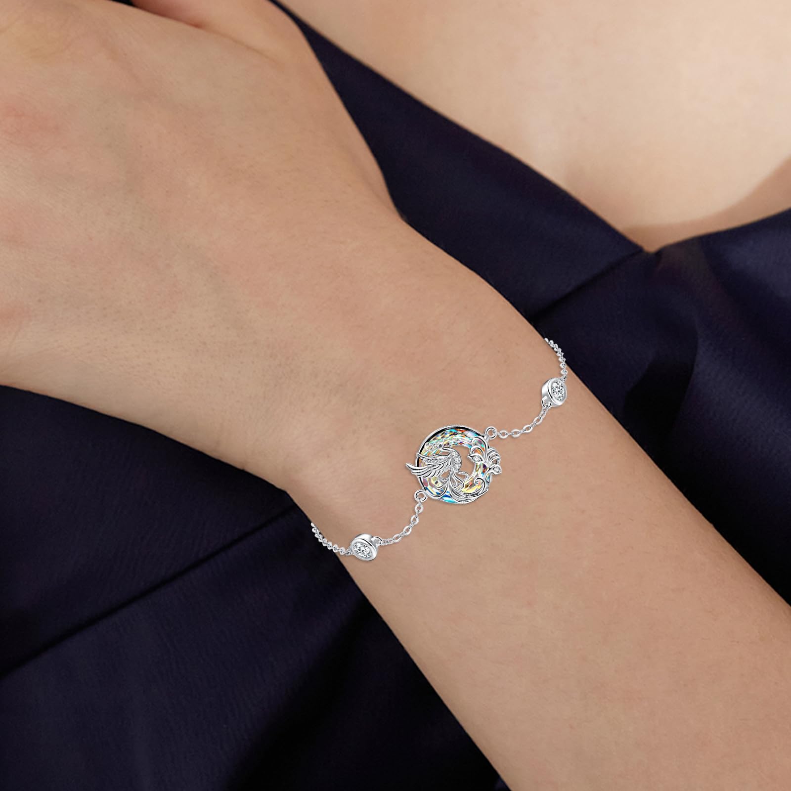 925 Silber Damen Kristallarmband, Phönix Armband für Frauen | Phönix-Armband aus 925 Sterling Silber mit Kristallen für Freundinnen, Schwestern, Großmütter und Damen.