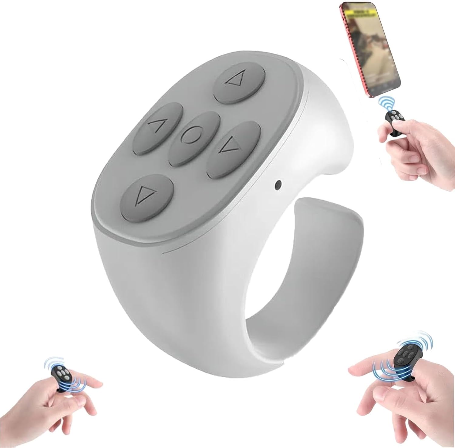 Fingertip Wireless Bluetooth Remote Control, Wireless Bluetooth Remote Control, 2025 New Video Page Turner Scrolling Ring Remote Control, Scrolling Rings Rechargeable Camera Video Recording Remote(Whi