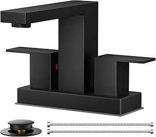 FORIOUS Black Bathroom Faucet Centerset 2 Hole, Square 4 Inch Matte Blac...