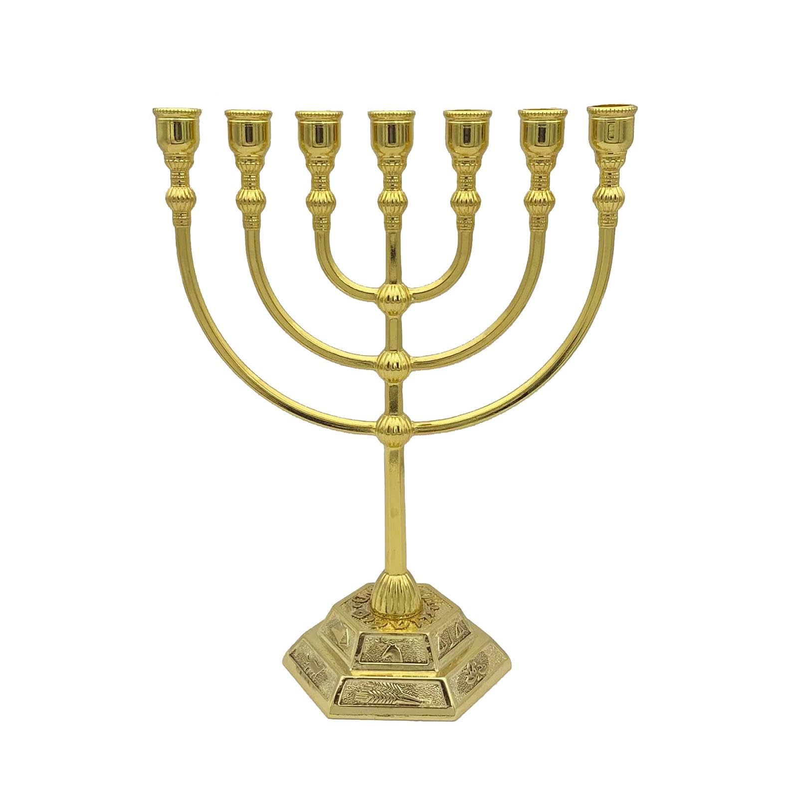 Candle Holder Menorah with 7 Branches Table Centerpiece Shabbat Candlesticks Aureate | 1 Menorah Candle Holder