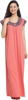 Secret Wish Women's Hosiery Dotted Print Maxi/Nighty/Half Sleeves/Nightwear/Full Length/Slip On/Free Size Orange Price In India