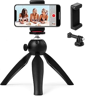 Polarduck Mini Tripod, Mobile Phone Tripod, Vlogging Tripod Compatible with iPhone/Compact DLSR/Samsung/Android/Webcam/Projector with Universal Phone Holder & GoPro Mount, 360° Rotation, Black