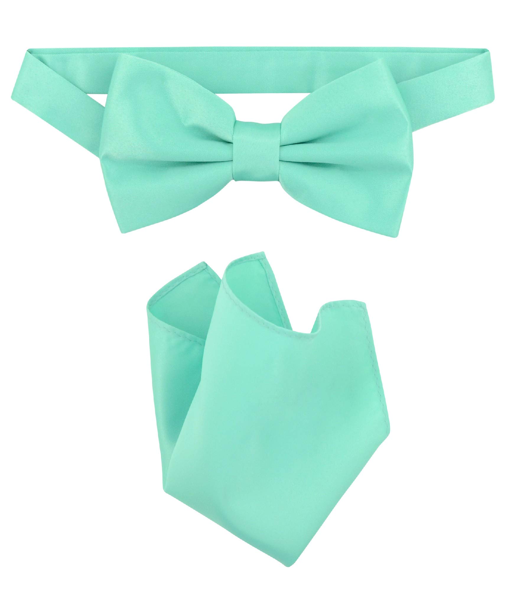 Vesuvio Napoli BowTie Solid Aqua Green Color Mens Bow Tie & Handkerchief