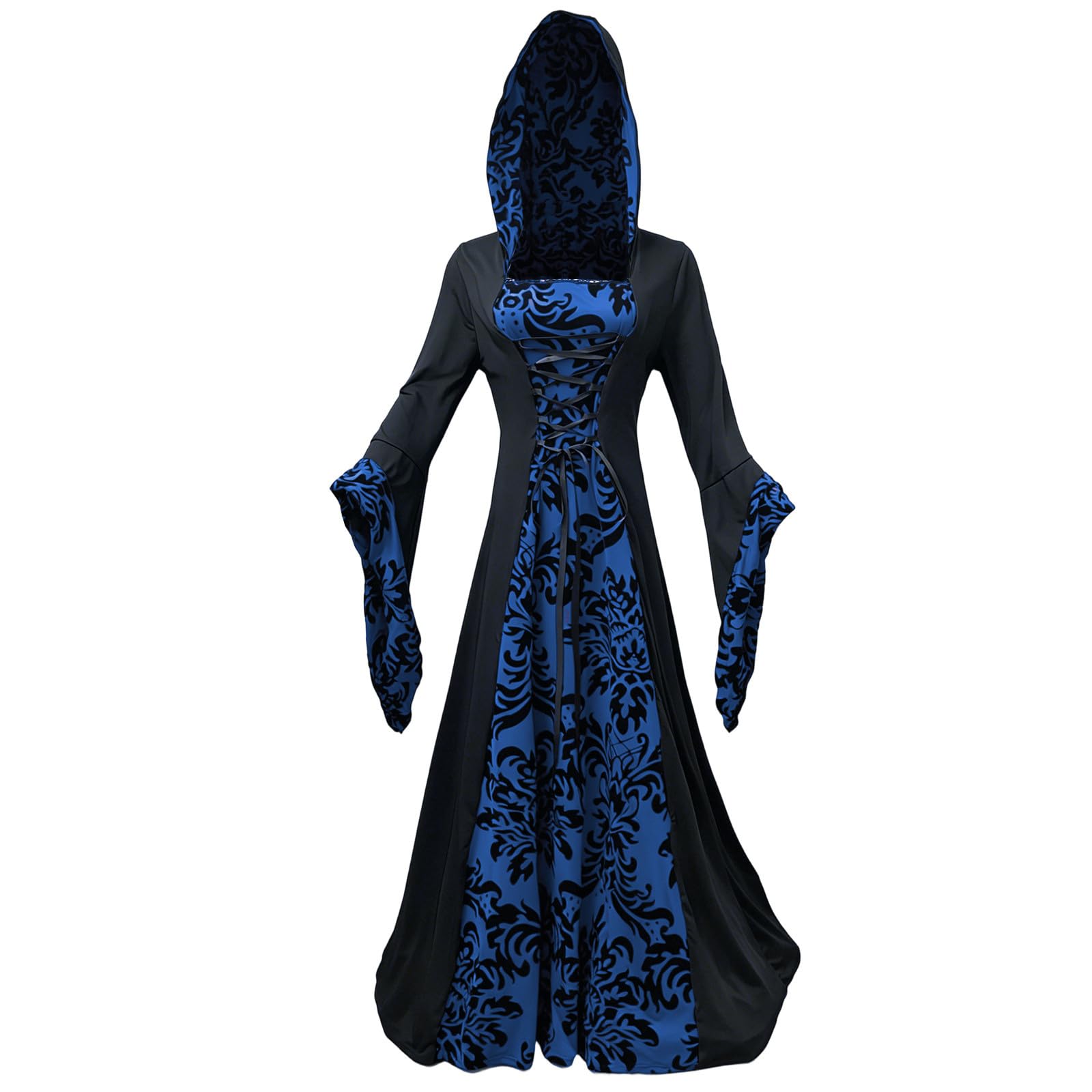 Meeyuioe Womens Halloween Gothic Dresses Medieval Vintage Plus Size Victorian Hooded Maxi Dress Party Festive Evening Casual Goth Carnival Y2K Costumes Ladies Halloween Dresses Blue XL