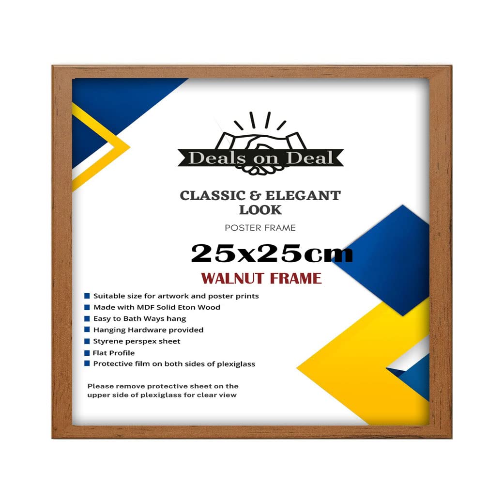 Deals on deal 25x25CM Square Solid Eton Premium Wooden Photo Picture Certificate Posters Frame Wood Wall Frames Clear plexiglass Ideal Home/Office(25x25CM (9.84" x 9.84"), WALNUT)