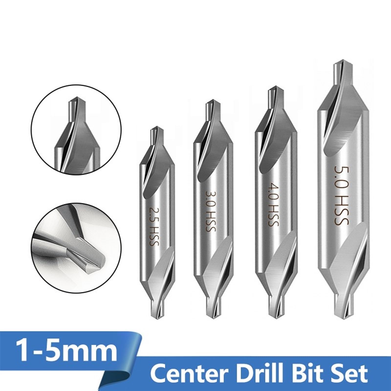 Kombinowany zestaw wierteł centralnych HSS 1-5 mm 60 stopni do obróbki metalu wiertło otworowe wiertło do metalu 4/5/6/7/8/10 szt. (zestaw 6 szt. B 1,0-5,0 mm)