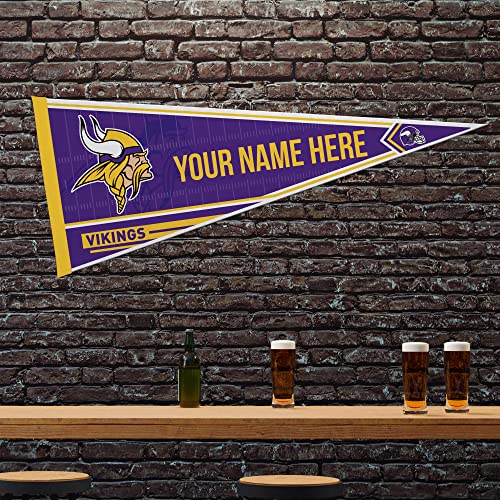 Image of Rico Industries NFL Football Minnesota Vikings Personalized - Custom 12 inch x 30 inch Soft Felt Pennant - EZ to Hang