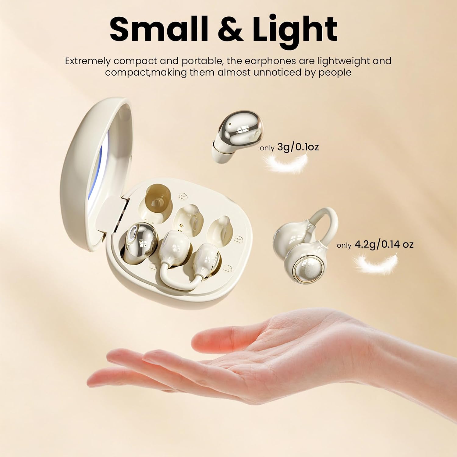 Wireless Clip-On Open Earbuds, Butterfly Earring Bluetooth Headphones with Heart-Shaped Charging Case & Makeup Mirror, 42H Playtime, Lightweight Earphones for Women, Sports, Gifts