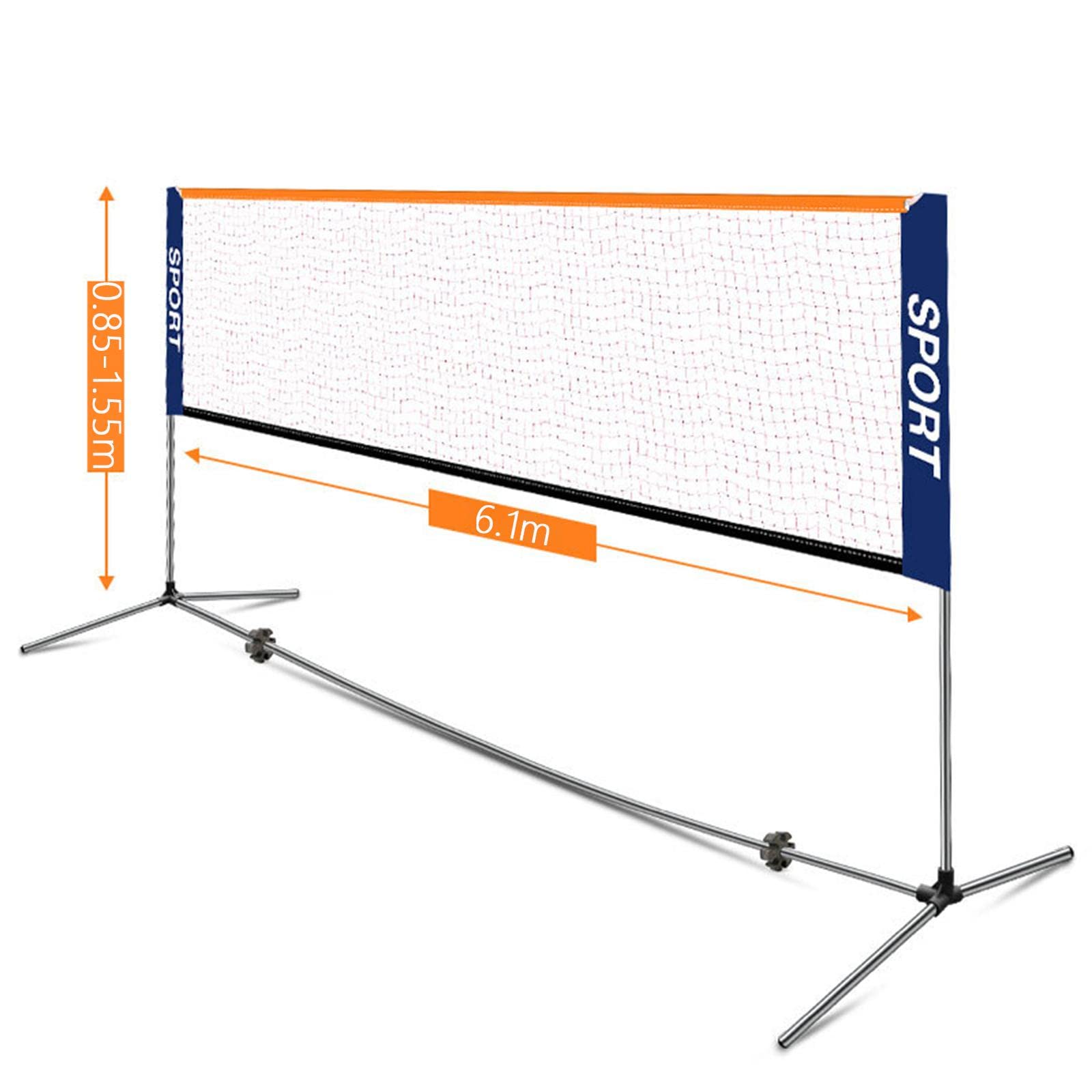 Set di reti da Badminton 6 Set da Badminton Incluso Borsa da Trasporto Set da Rete da Tennis Rete da pallavolo Rete da Badminton Resistente per Cortile Regolabile per Campo per Adulti, Larghezza 6,1