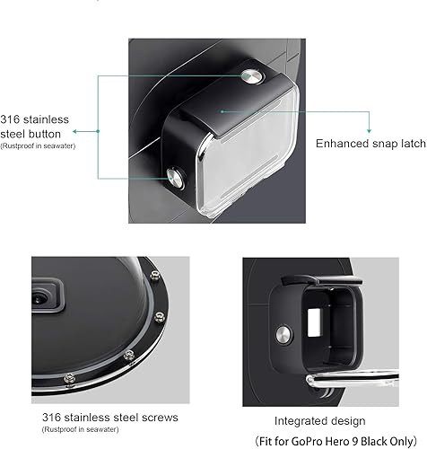 Miniatura 5 de SOONSUN Puerto de cúpula para GoPro Hero 11 negro  Hero 10 negro  Hero 9 negro, lente de puerto de cúpula de buceo submarina con carcasa