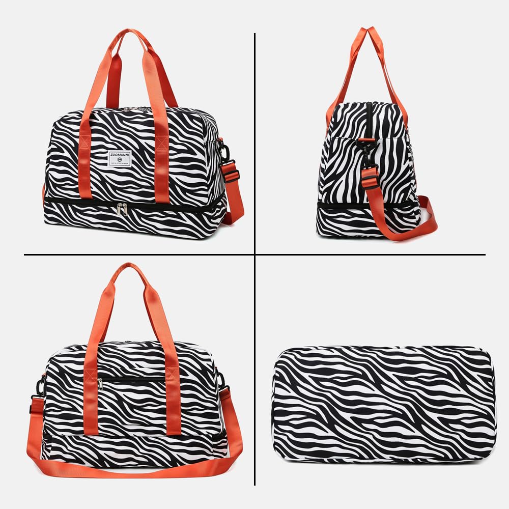 Sac de Sport Femme Grand, 42.43L, avec Compartiment Chaussures & Poche Humide, Sac de Voyage Léopard Bagage à Main Léger, Sacs de Sport Imperméable Femme pour Yoga/Weekend/Gym/Voyage, Noir