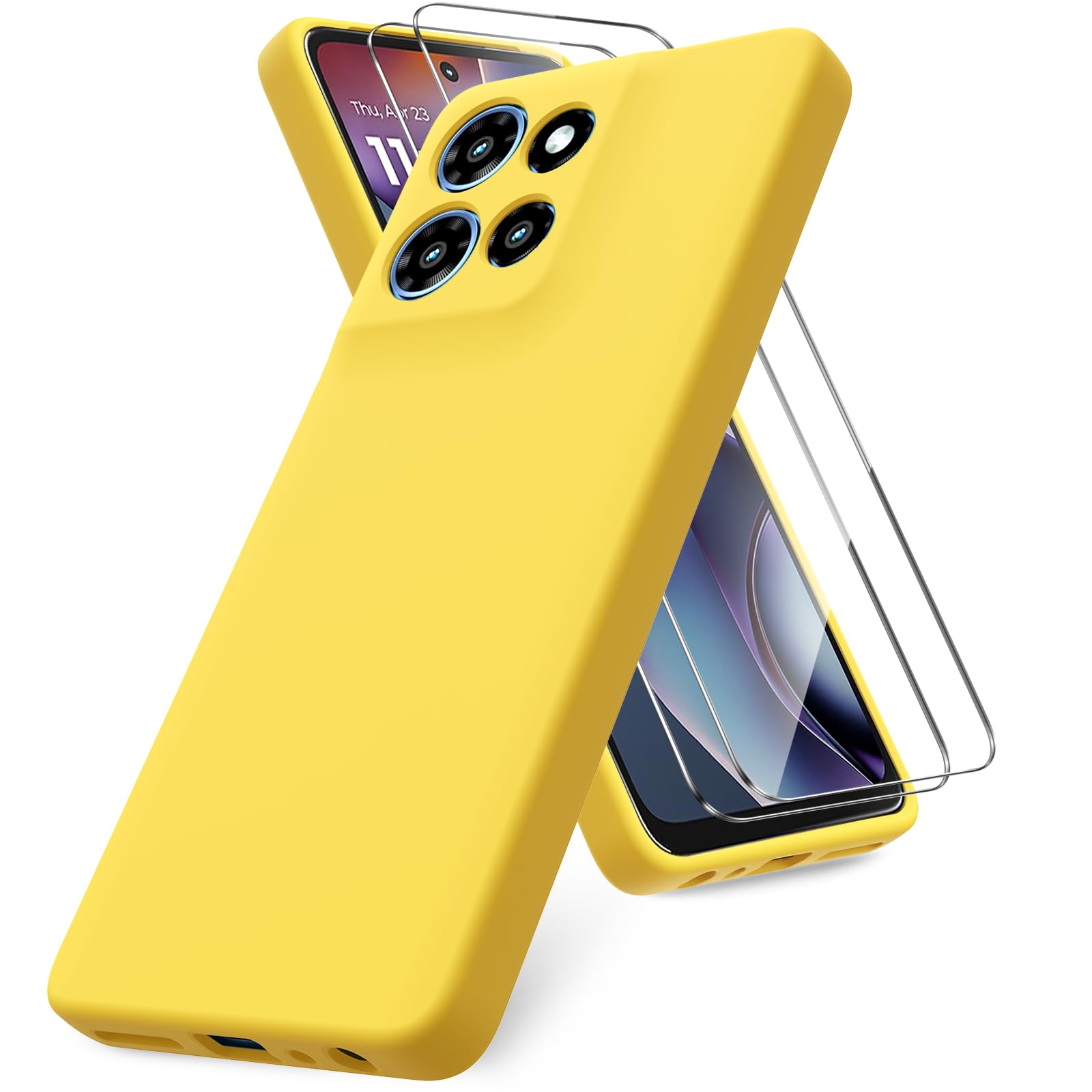 Vansdon for Motorola Moto G 2025 Case, 2 Pack Tempered Glass Screen Protectors, Soft TPU Liquid Silicone Shockproof Gel Case-Yellow