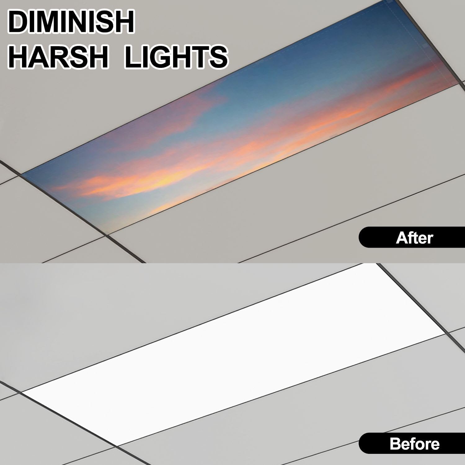 Fluorescent Light Covers for Ceiling Lights Sky Spindrift Clouds Before Sunset Easy to Install Magnetic Light Filter for Classroom Office Hospitals School Home Decor