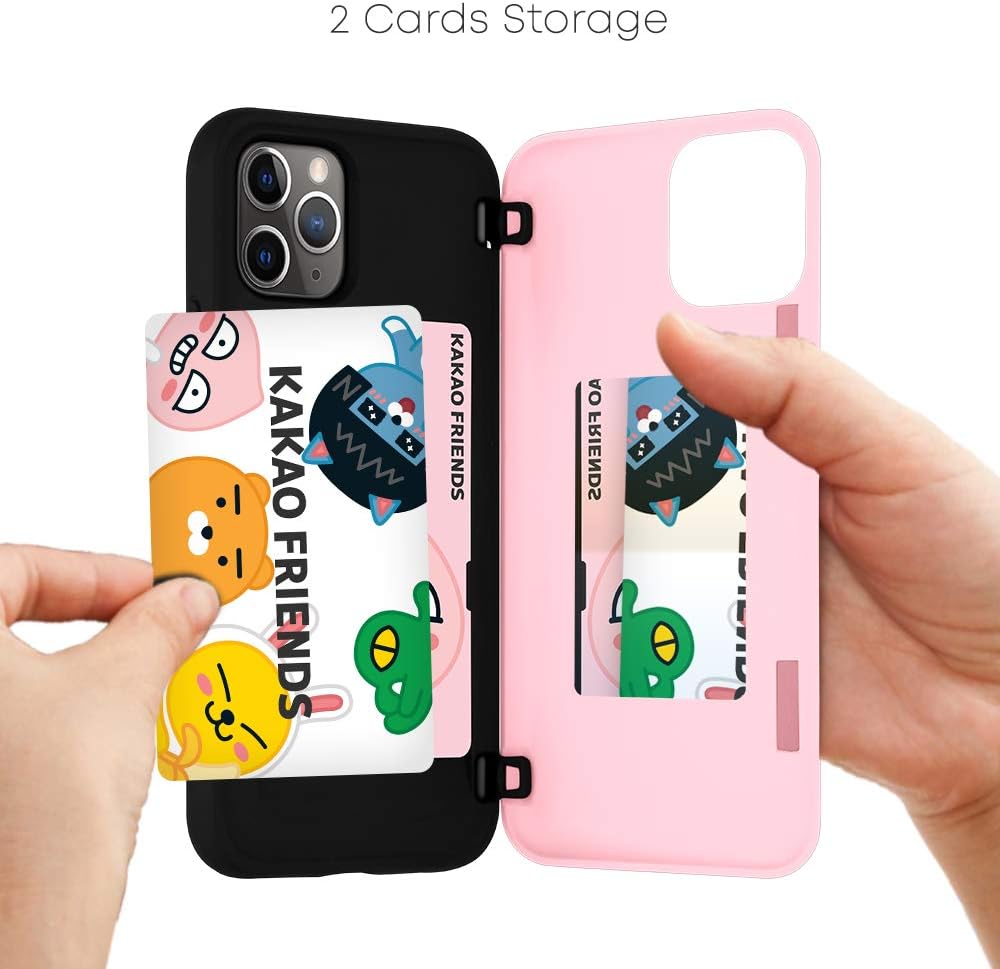 Kakao Friends iPhone 11 Pro ウォレットケース カードホルダー付き 保護デュアルレイヤー バンパー 電話ケ